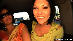 Claire Dames, Tory Lane and Alexa Jordan teasing some guys on a carshop
